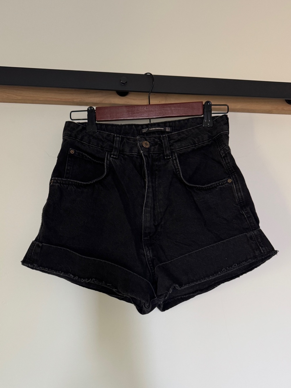 Zara Black High-Waist Denim Shorts